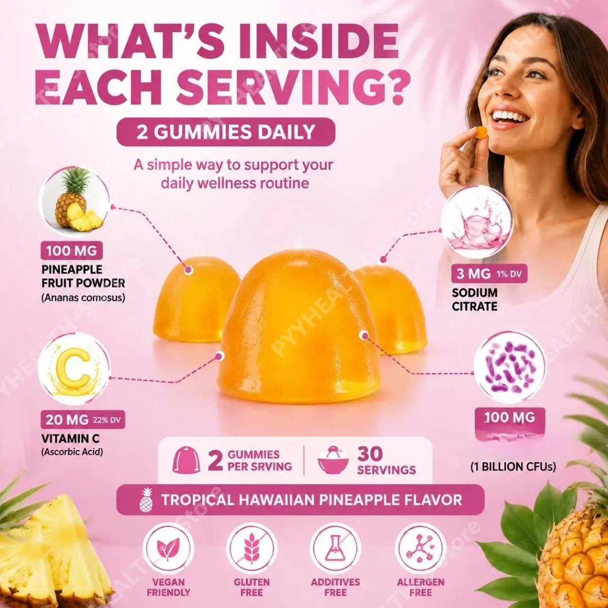 HalmanLabs Vaginal Health Gummies with Probiotics and Vitamin C Balances PH Levels and Supports Vaginal Flora - 60 Gummies — image 7