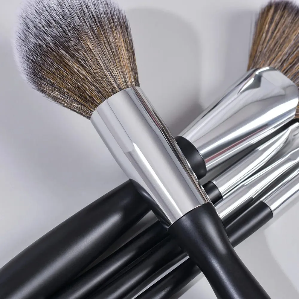 Black Makeup Brushes Private Label Powder Foundation Blush Eyeshadow Make Up Brush Set Natural Hair Brochas Wholesale 5Sets