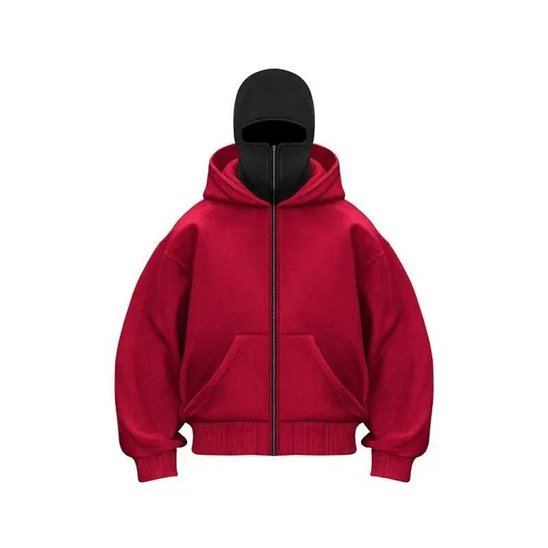Men's Double-Capped Hooded Jacket For Car And Motorcycle Riding, Warm And Plush, Fashionable And Loose, With Zipper Hood — image 3