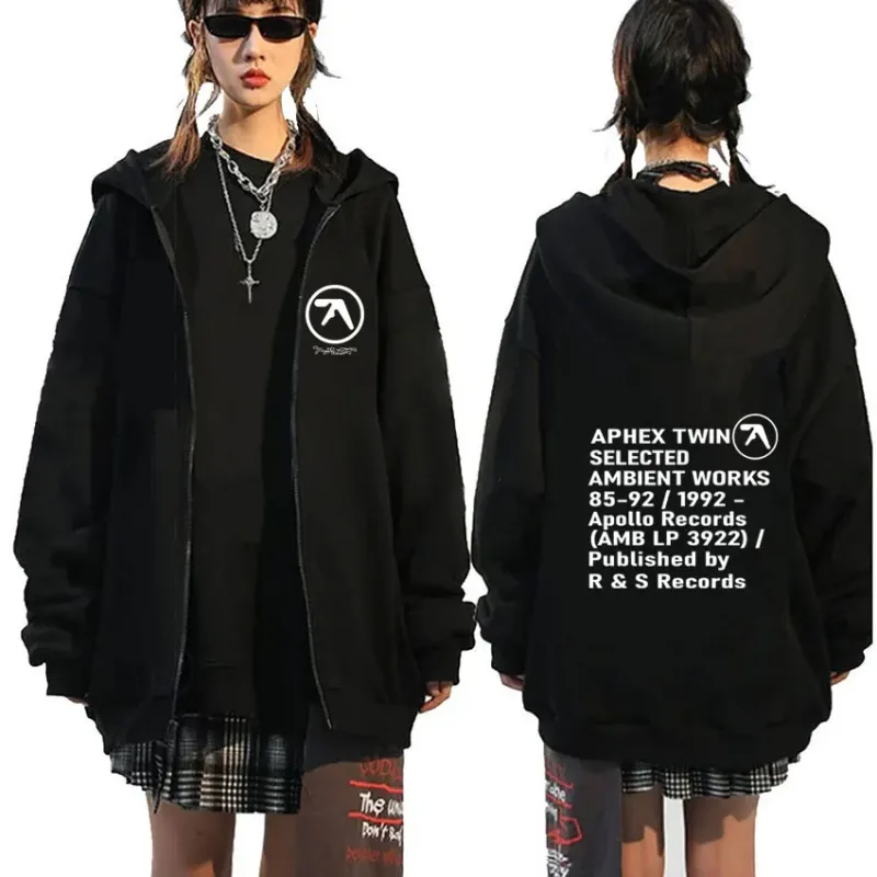 Aphex Twin Graphic Zipper Hoodie Men Women Casual Vintage Zip Up Hoodies Male Fashion Gothic Jacket Coat Oversized Streetwear — image 8