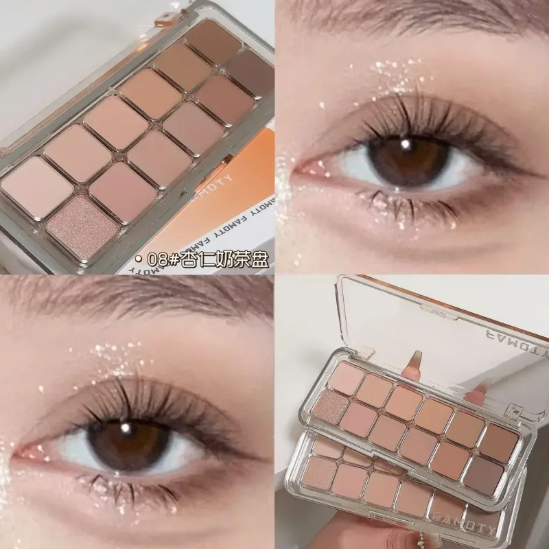 12-Color Low Saturation Eyeshadow Palette Lahat ng Matte Tea Apricot Eye Makeup Palette Araw-araw na Earth Makeup Long Lasting Eye Shadows