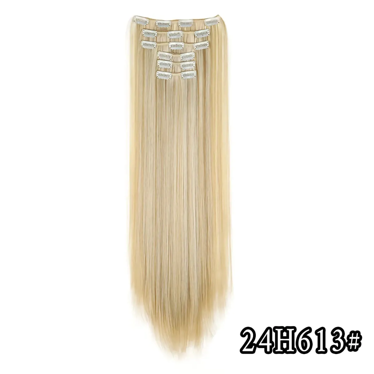 24 Inch Synthetic Clip in Hair Extensions Long Straight Heat Resistant Fiber Hairpiece for Party Cosplay Daily Wear Blonde Black