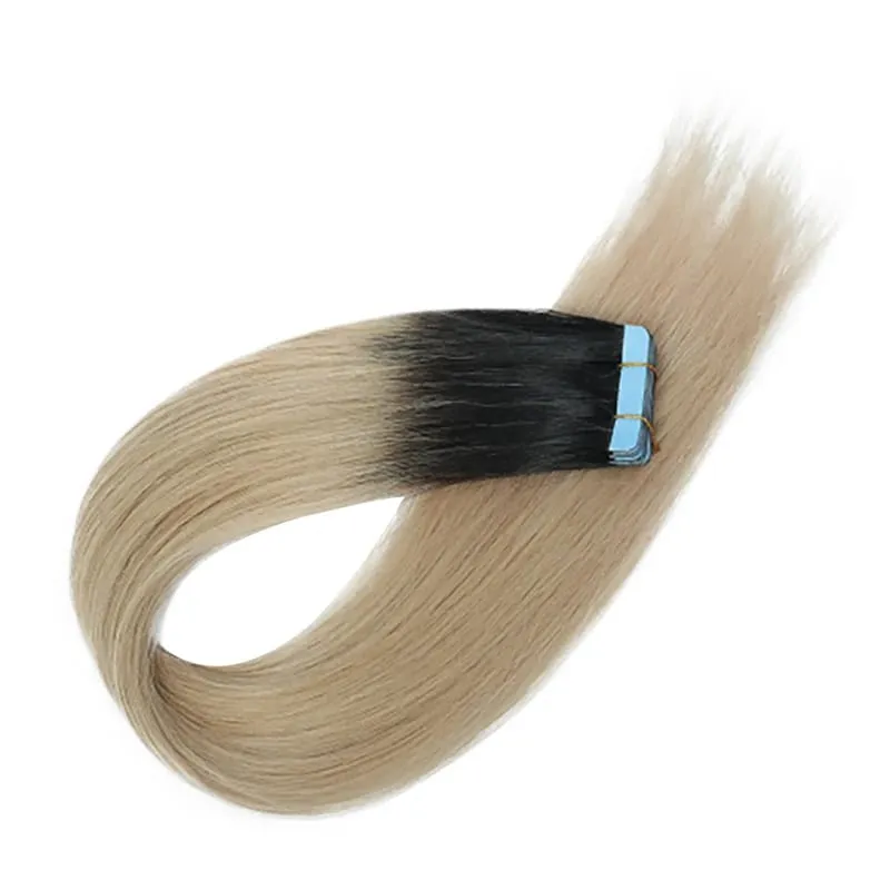 MRS HAIR Tape-In Hair Extensions 12-24 Inch 20pcs Natural Human Hair Real Extension T1B Gray Skin Weft Adhesive Tape Ins