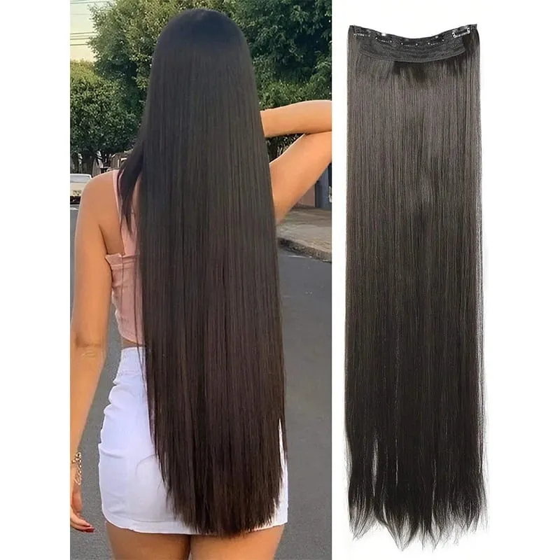 Long Straight 5 Clips Hair Extension 32 Inch Clip In Extensions Hairpieces For Women Synthetic Natural Straight Clip Hair Piece — image 8