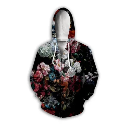 Flower Floral Pattern 3D Print Zipper Hoodies Men's Autumn Hooded Sweatshirts Oversized Streetwear Tracksuit Coat Man Clothing