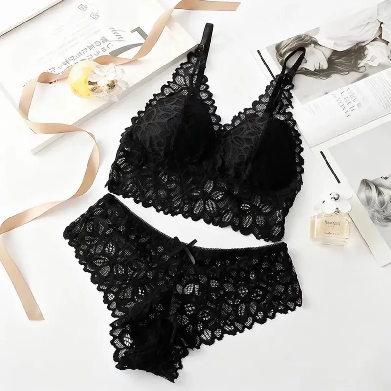 สไตล์ฝรั่งเศสลูกไม้ชุดชั้นในไร้สาย Bra กางเกงเซ็กซี่ Breathable ถ้วยบางชุดชั้นในสบายรวบรวม Intimate Wear — image 7