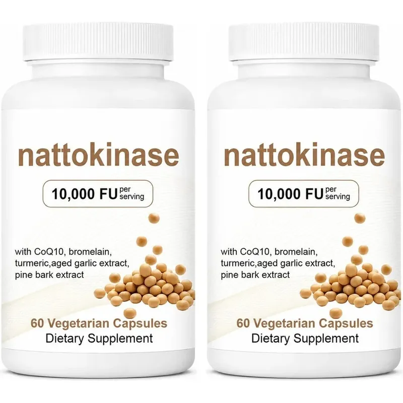 Nattokinase 10000 FU Per Serving Supports Heart Health Cardiovascular Blood Flow CoQ10 Bromelain Turmeric 60 Veggie Caps