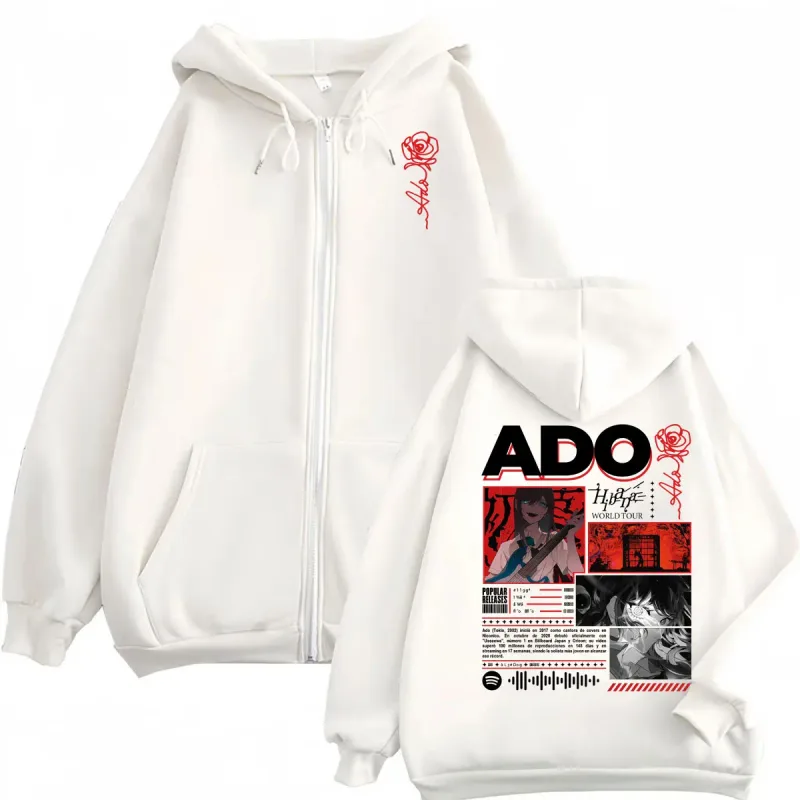 Singer Ado Hibana World Tour 2025 Zipper Hoodie Harajuku Japanese Style Zip Up Sweatshirts Men Women Casual Oversized Pullovers — image 2