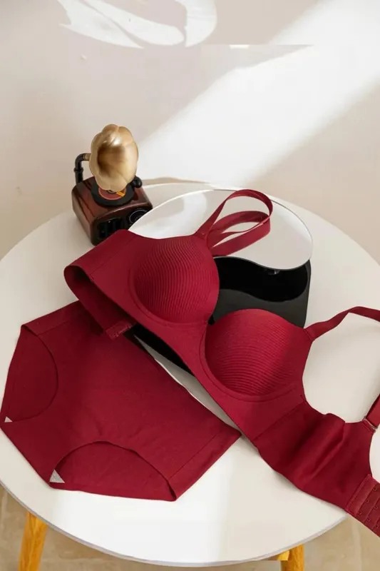 Sexy Red Push up Bra Set for Small Breasts Anti-Sagging Comfortable Breathable Wedding Lingerie Set without Underwire — image 11