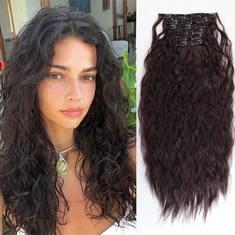 Synthetic Long Wavy Clip In Hair Extensions Hairpiece 6pcs/set For Women Brown Blonde Black Daily Party Halloween And Christmas — image 10