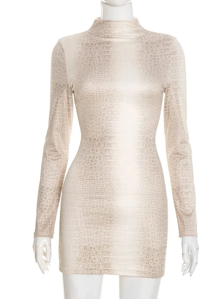 Weird Puss Hottie Snake Pattern Dress Women Winter Trend Full Sleeve Sexy Street Midnight Activity Stretch Skinny Mini Bodycon — image 4