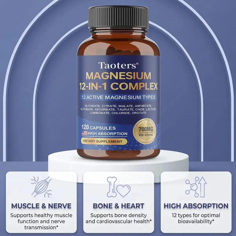 Magnesium 12-IN-1 Complex - Supports Heart and Bone Health Aids Relaxation Improves Muscle Strength and Boosts Immunity