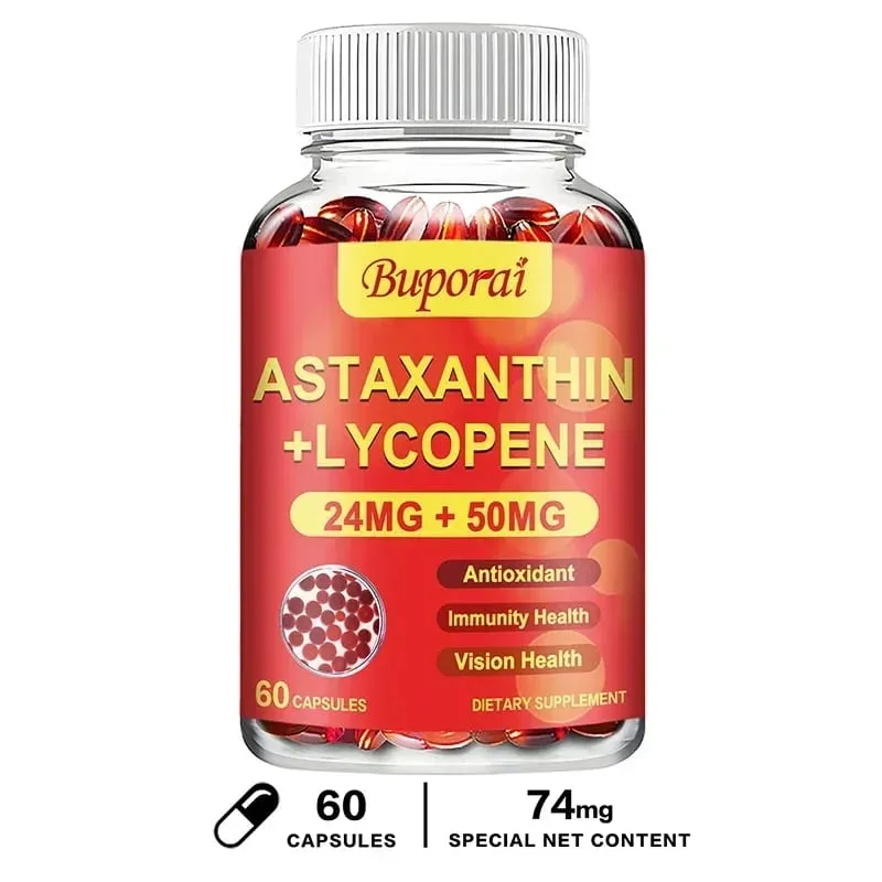 Astaxanthin + Lycopene Capsules - Antioxidant Supports Heart Vision and Prostate Health Improves Immunity