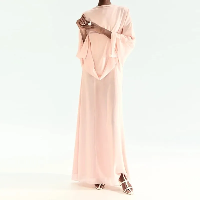 Women's Fashion Pink High Neck Cape Dress Elegant Loose Long Sleeve Flowy Maxi Dress 2026 Spring NEW Lady Evening Party Outfit — image 6