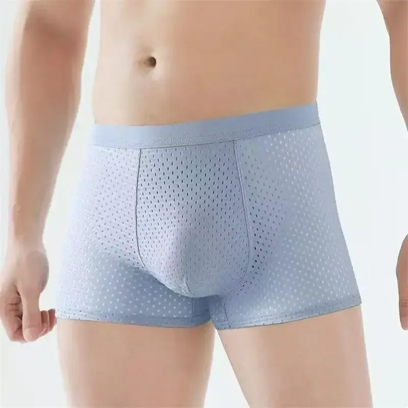 5pcs Men's Underwear Ice Silk Mesh Men Boxer Shorts Plus Size Panties Sexy Men Boxer Summer Breathable Light Thin Underpants — image 16