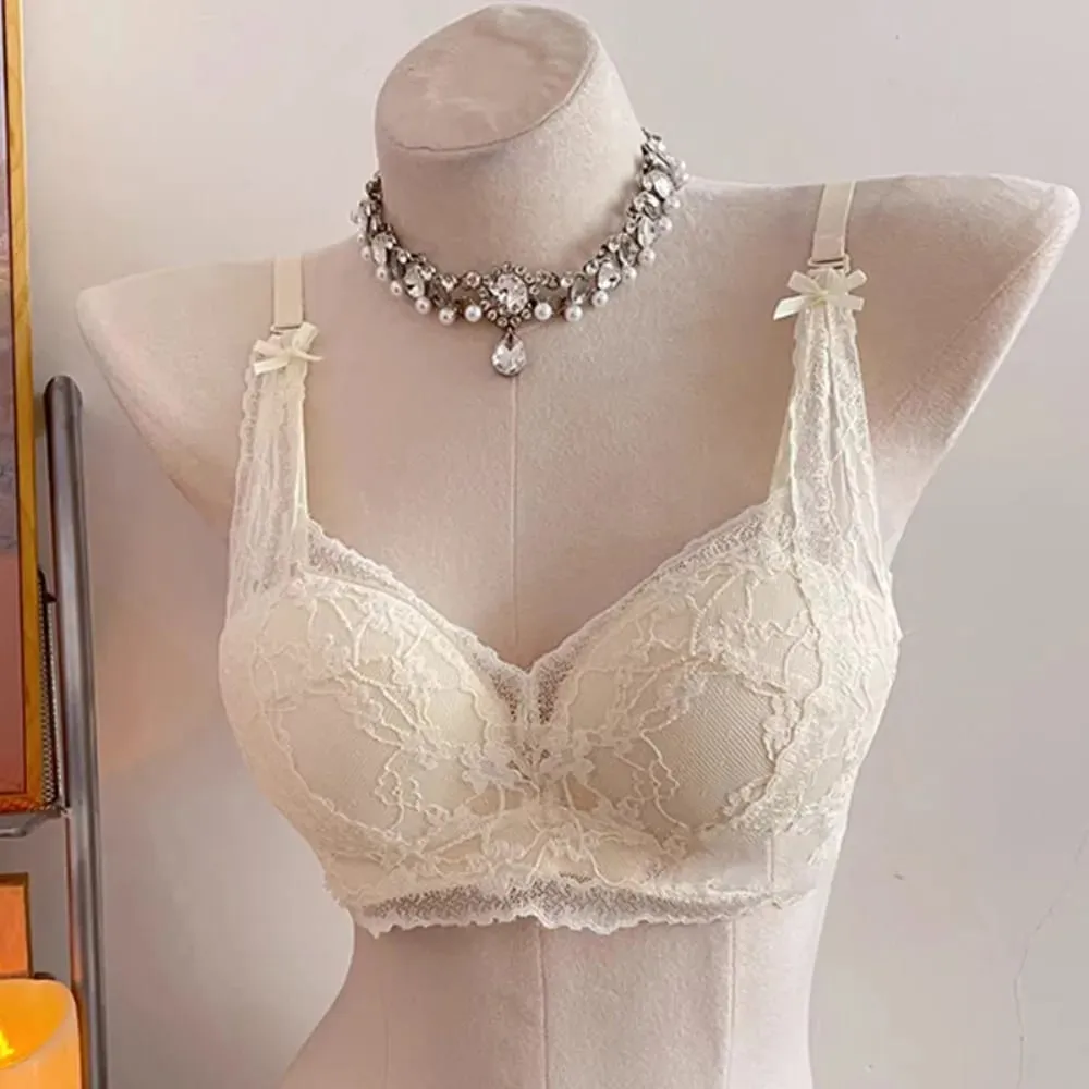 セクシーな BANERDANNI Halter Bow Lace Bra Padded Push Up Wireless No Underwire Soft Innerwear Lingerie Small Bust Daily Comfort Wear`