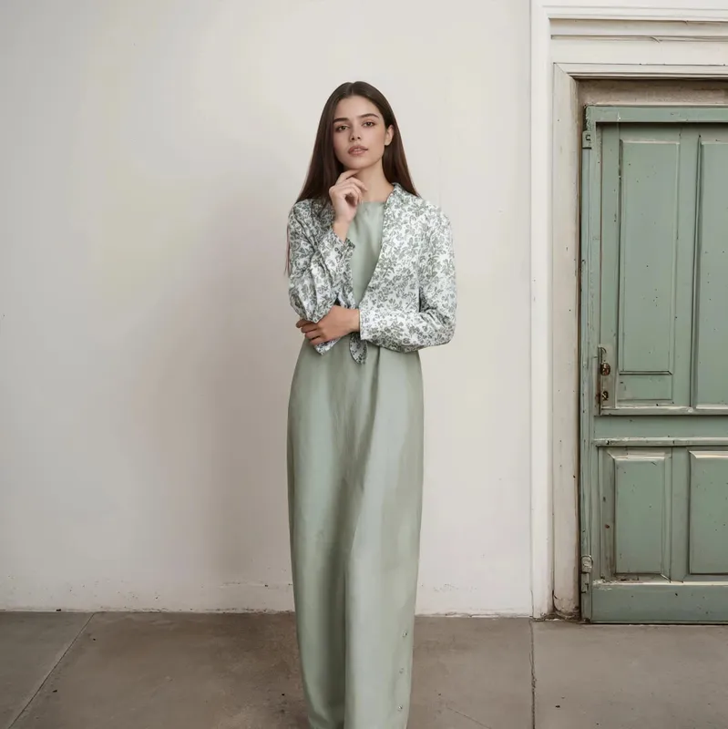 Autumn Winter Casual Women Cotton Linen Shirt Fashion Print Long Dress Set with Pocket Blouse Elegant Lady Street 2 Piece Set — image 2