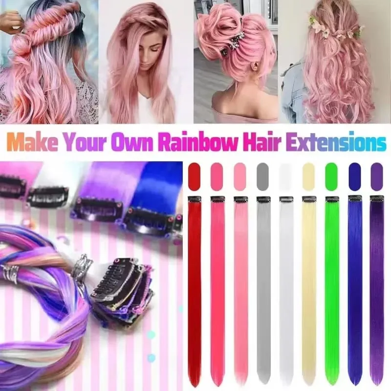 Three-color gradientSparkle Hair Extensions Clip In Rainbow Synthetic Sparkle Hair Tinsel Heat Resistant Sparkle Hair Extensions