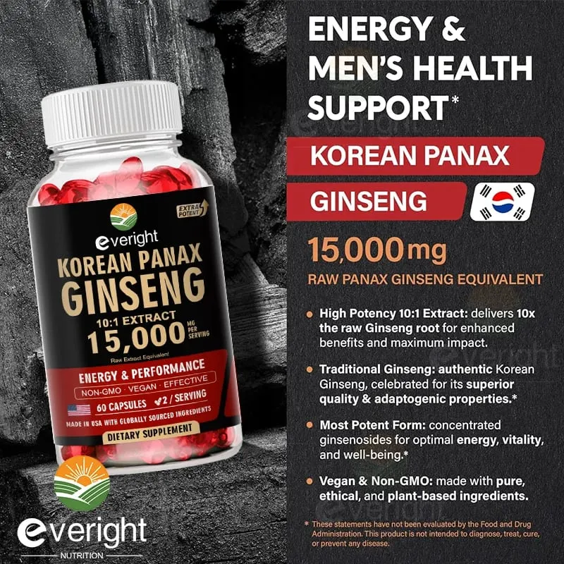 Korean Red Ginseng Capsules- 1500mg Natural High Strength for Men Vitality Energy Performance Focus Immune Health — image 5