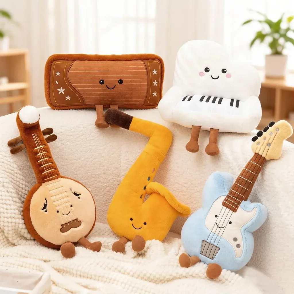 Musical Instrument Plush Toy Stuffed Kawaii Adorable Saxophone Bass White Piano Humanoid Doll with Legs Decor Gift — image 2