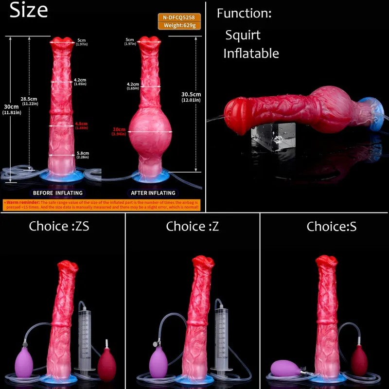Silicone gonfiabile eiaculazione nodo dildo circonferenza regolabile schizzi fantasia cavallo pene giocattoli adulti del sesso dilatatore anale