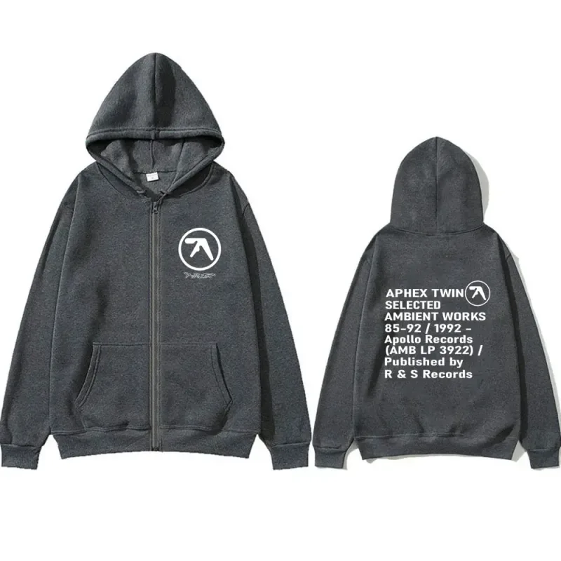 Aphex Twin Graphic Zipper Hoodie Men Women Casual Vintage Zip Up Hoodies Male Fashion Gothic Jacket Coat Oversized Streetwear