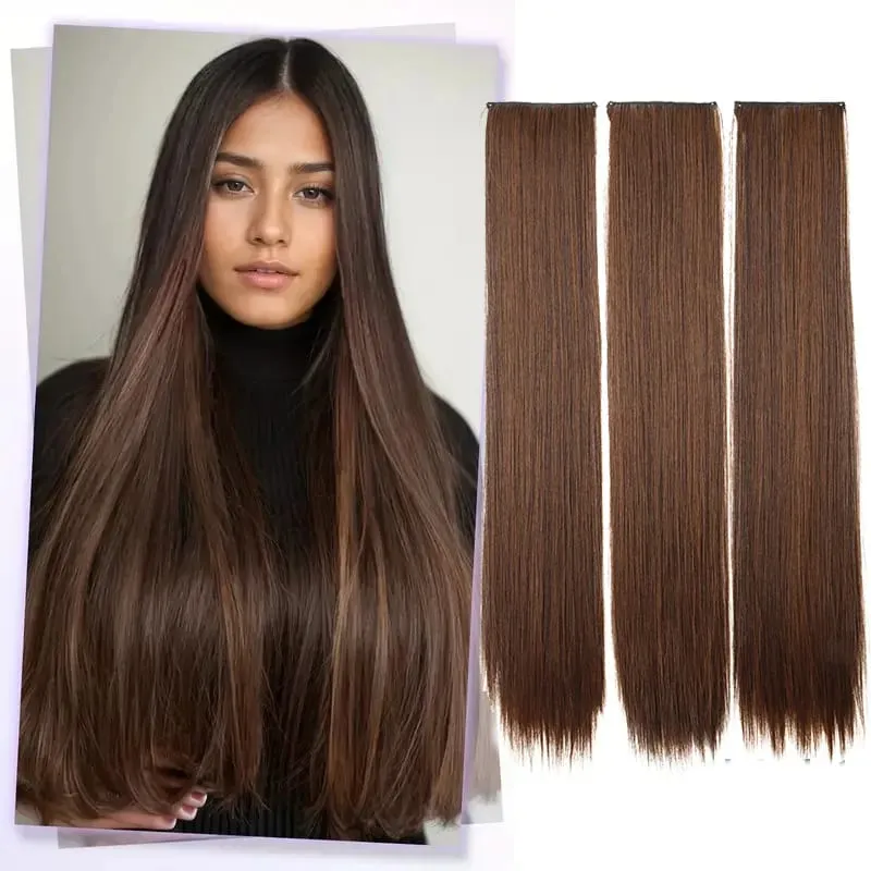 24Inch Synthetic Long Straight 3pcs/set Hair Extension Invisible Hair Thickening Hairpiece for Women Daily Use — image 8