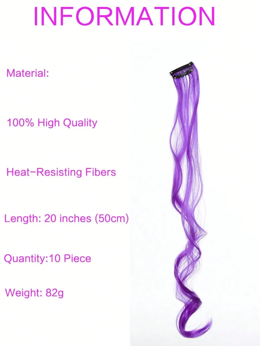 10pcs Colorful Hair Extensions Curly One Clip in Synthetic Long Hairpiece For Girls Women Multi-colors Party Highlights WigPiece — image 3