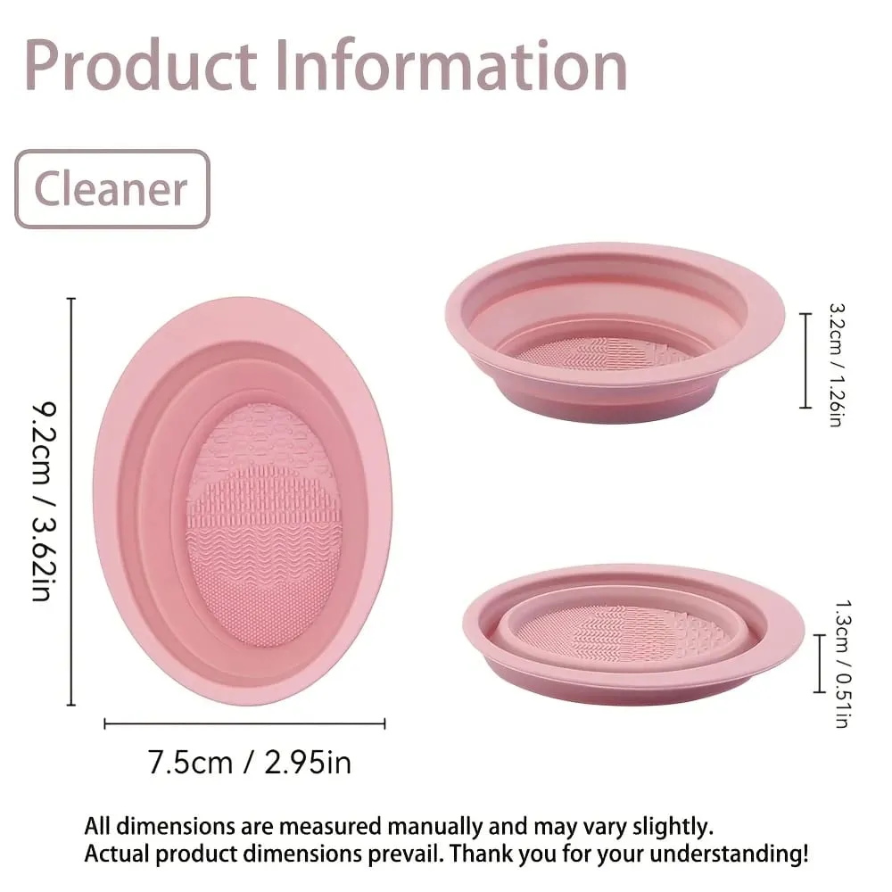 Escova de maquiagem de silicone dobrável, tigela, purificador texturizado para pincéis, esponjas, ferramenta de lavagem de viagem, compacto — image 4