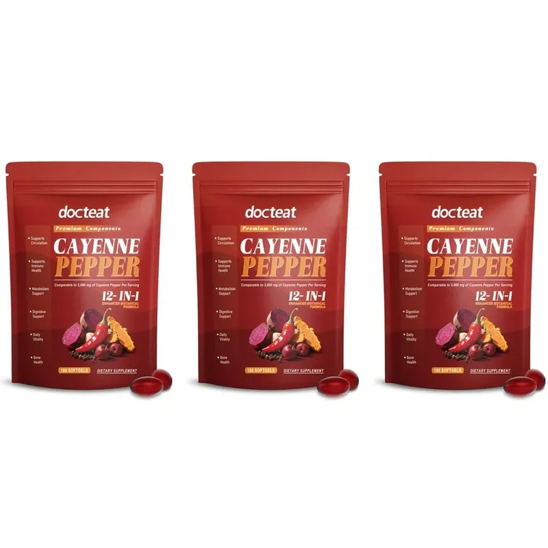 Docteat Cayenne Pepper Softgels with Vitamin D3 and K2 Energy Metabolism and Digestive Support Antioxidant Defense 180 Softgels — image 9