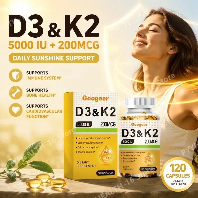 Googeer Vitamin D3 & K2 Capsules with Immune System Support and Bone Formation Support for Calcium Absorption 120 Capsules — image 1
