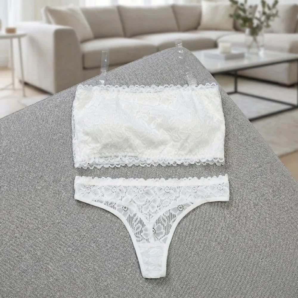 Lace Sheer Flower Thong Bra Set Embroidery Invisible Straps Floral Panties Bra Kit Lingerie Transparent Underwear for Women