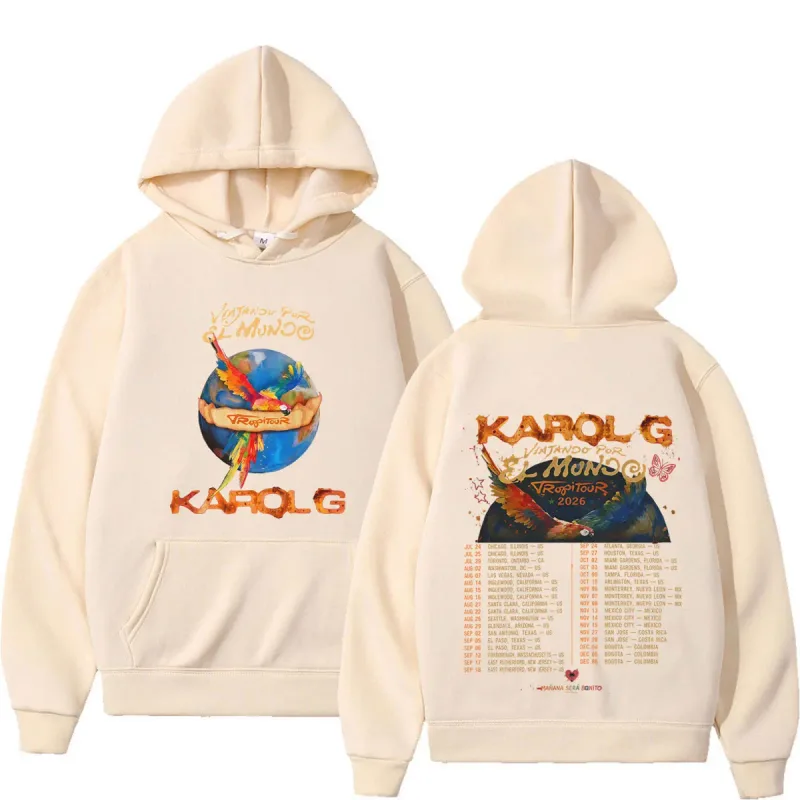 Karol G Viajando Por El Mundo Tropitour 2026 Graphics Hoodie Men Women Loose Casual Pullover Long Sleeves Fashion Sweatshirts — image 3