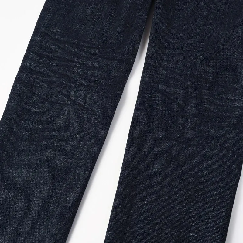 Men Deep Blue Vintage Washed Skinny Jeans Mid Waist Wrinkle Stretch Slim Fit Denim Casual Long Trousersy2k — image 4