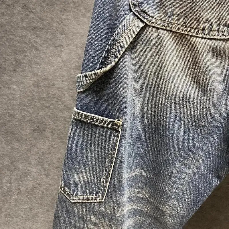 Original Luxury Brands Clothing Punk Handsome Design Trendy Brand Pants Men's Loose Straight Sticker Splicing Logging Work Jeans