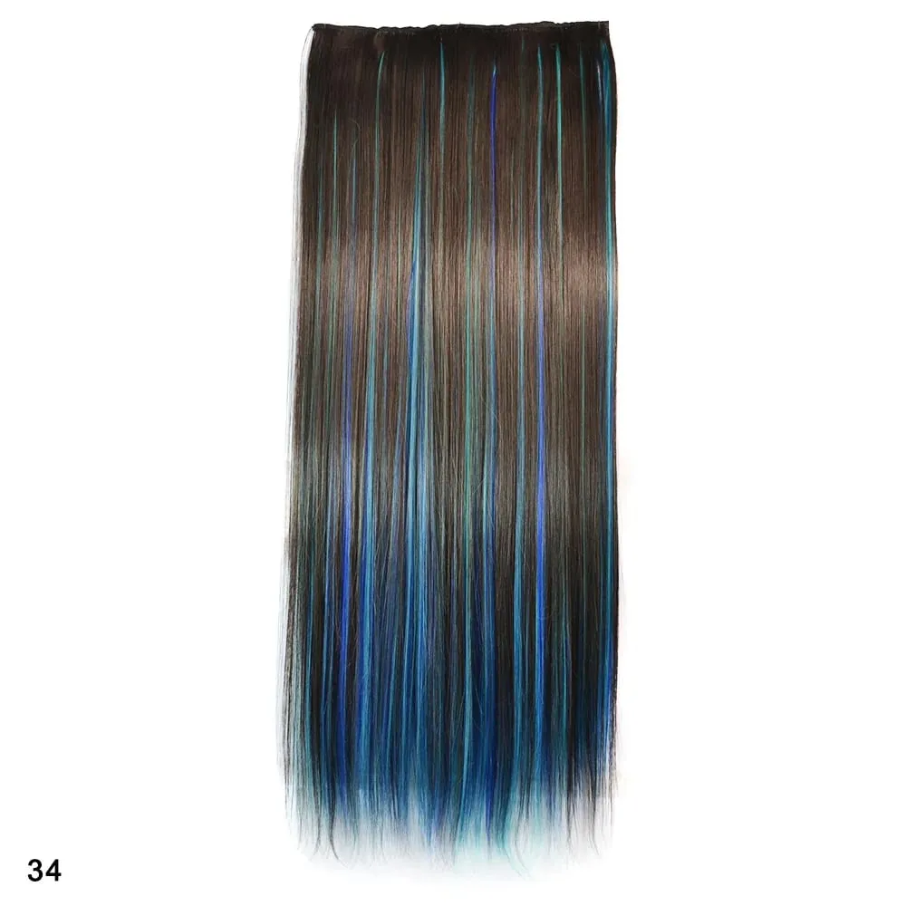 Zolin Straight Hair Clip In Hair Extension Rainbow Colorful Ombre Color One Piece With 5Clips Synthetic Cosplay Hairpieces — image 26