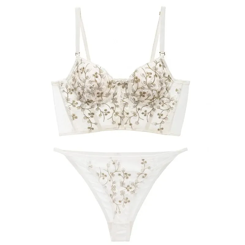 New Embroidery Lace Flowers French Women Underwear Steel Rubber Bone Push Up Bras Sexy Bralette Cute Lingerie Sexy Body Shaping — image 14