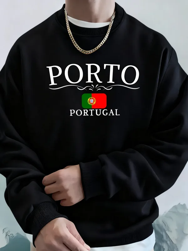 Porto Portugal Letter And Flag Print Clothes Unisex Warm Casual Hoody Street Sports Sportswear Fleece Thicken Streetwear Man — image 1