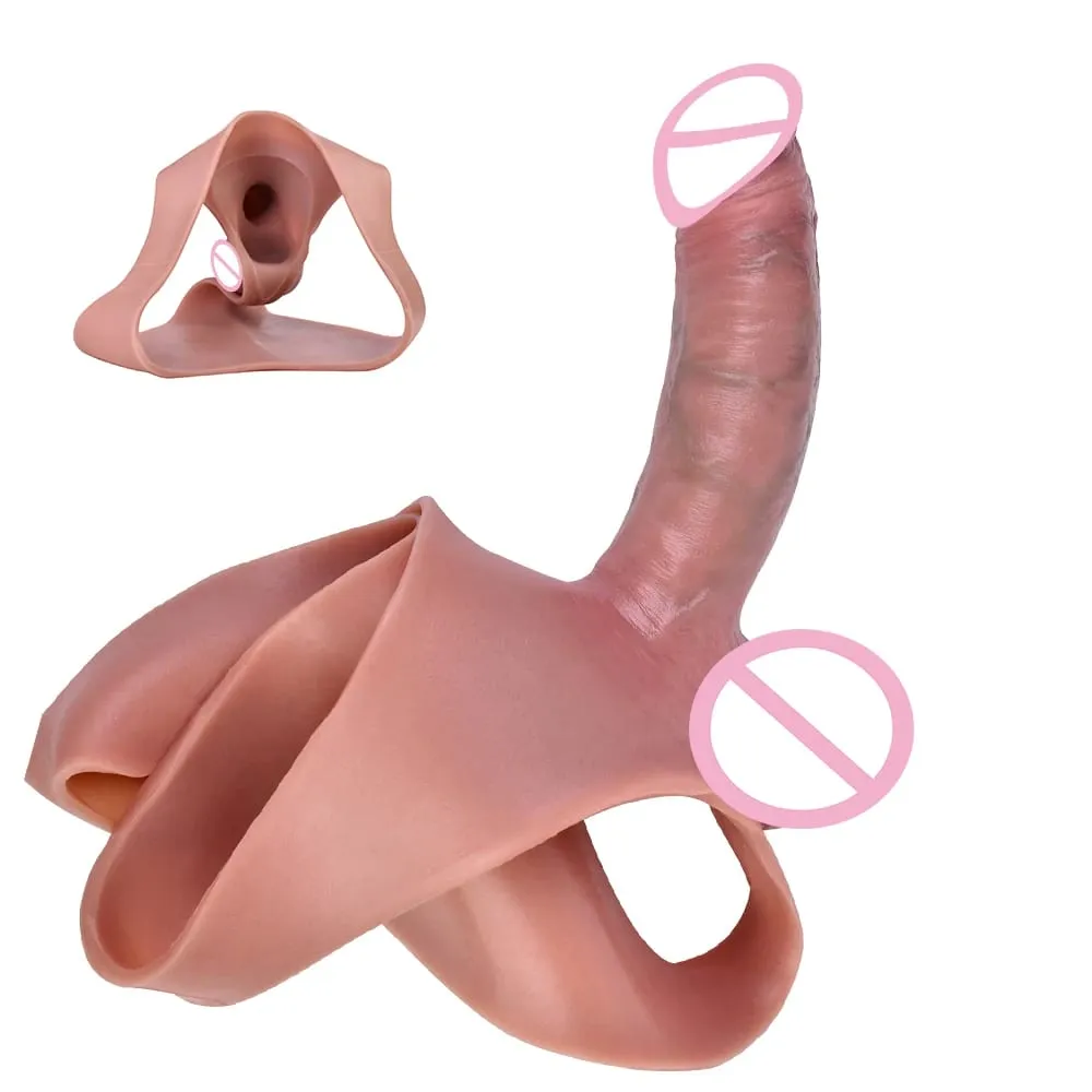 Hollow Dildo Pants Skin Feeling Strapon Penis Sleeve Panties With Real Vein Male Reusable Condom Dick Enlargement Sex Toy — image 1