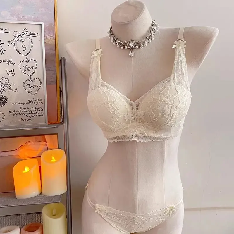 Female Halter Style Bow Lace Bra Padded Push‑Up No Underwire Soft Inner Wear Lingerie for Small Bust Daily Wearセクシーな