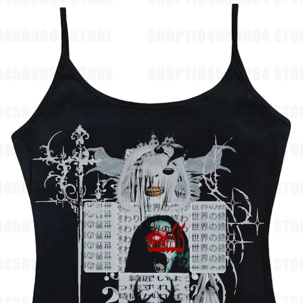 Y2K cut top retro sleeveless vest Gothic Harajuku print cut top punk streetwear aesthetic Emo girl — image 4