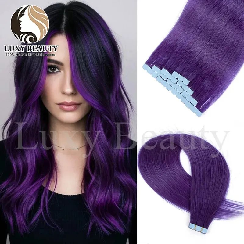 Colored Blue Mini Tape in Human Hair Extensions Invisible Seamless Tape in Hair 10pcs Pink Red Green Purple Blue Mini Tape Hair