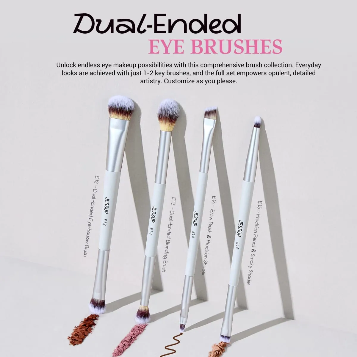 Jessup Makeup Brushes Set 3/7pcs Dual Ended Synthetic Foundation Blush Highlight Blending Eyebrow Brush na may Bag Tahimik na Grey T520 — image 5