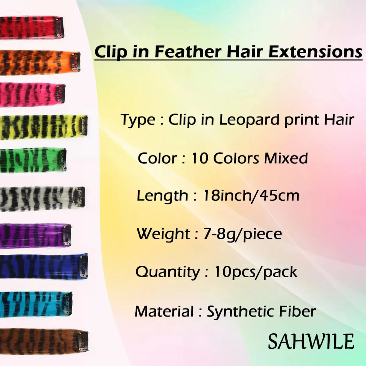 Synthetic Clip in Striped Hair Extensions Clip in Leopard Print Hairpieces Colorful hairpieces for women girls Christmas — image 3