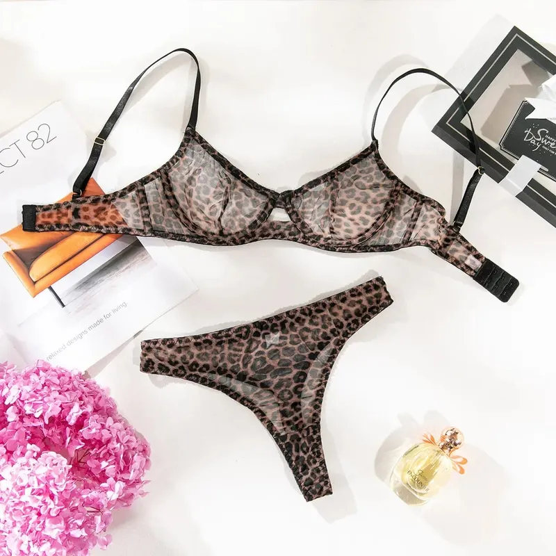 Sexy Lace Bra Sets for Women Underwear White Zebra Printed Push Up Underware Trasparent Mesh Bra Thong Brief Sleepwear — image 7