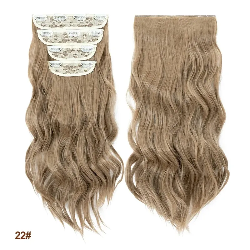 4 Pieces Set Clip In Hair Extensions Highlight Wavy Curly Long Synthetic Hairpieces For Women 22 Inch 180g Hair Clips Hair — image 19
