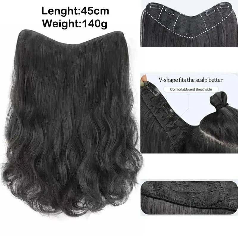 22Inch Synthetic Long Curly Hair Extension 4 Clips V-shape Natural Brown Black Hairpiece for Women — image 5