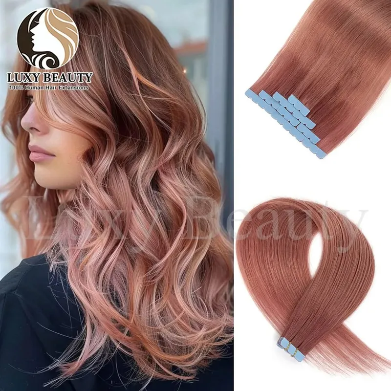 Colored Blue Mini Tape in Human Hair Extensions Invisible Seamless Tape in Hair 10pcs Pink Red Green Purple Blue Mini Tape Hair
