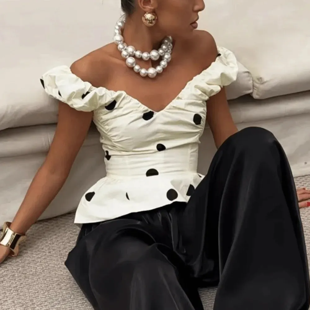 Slim Deep V Neck Polka Dot Tank Top Off-shoulder Ruffled Sleeveless Silk Vest Backless Lace Camis Female — image 5