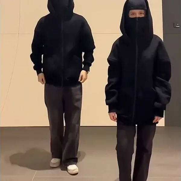 Men and Women Balaclava Y2K Gothic Harajuku Winter New Item Double Hooded Sweatshirt Men's Hooded Mask Zipper Sportswear — image 2